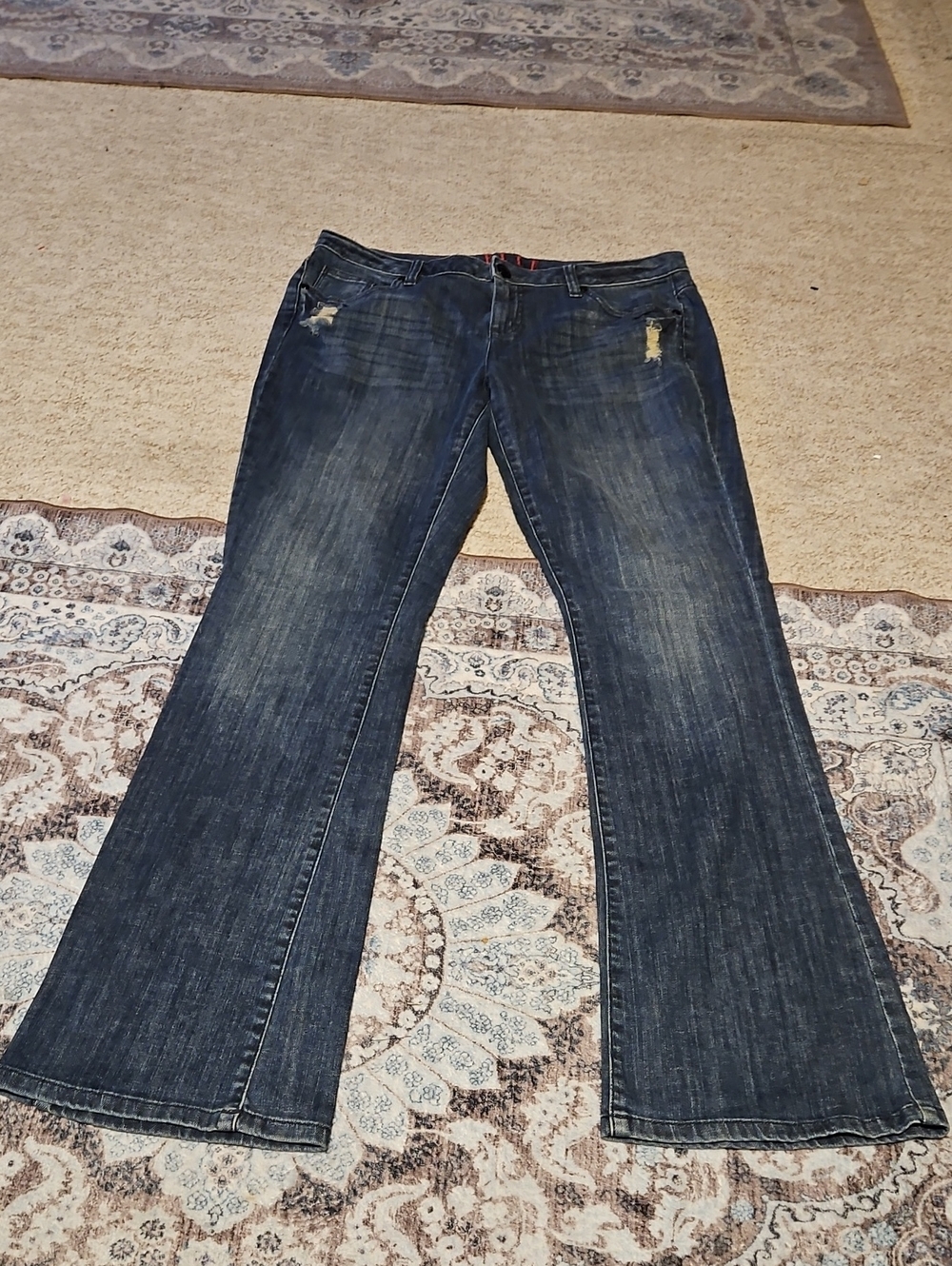 Elle Blue Flare Jeans with Subtle Distressing